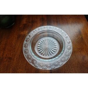 Vintage clear pressed glass round‎ butter dish plate-base plate